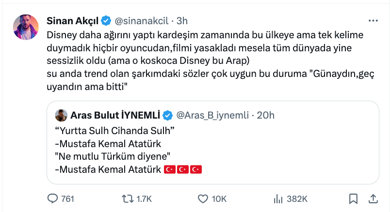 sinan akcil dan aras bulut iynemli nin super kupa finali icin yaptigi ataturk paylasimina disney gondermesi fenoreporter